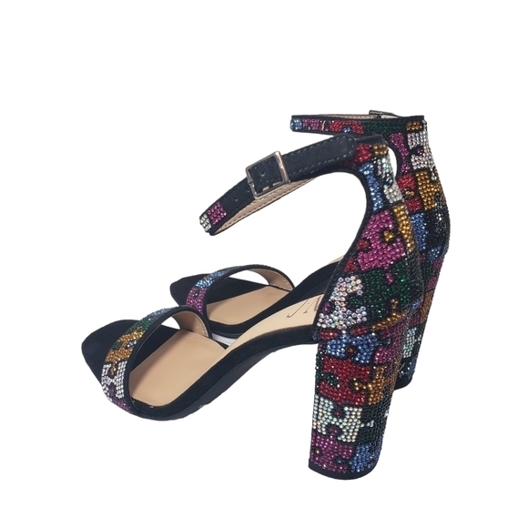 INC International Concepts Lexi Black Open Toe Buckle Rhinestone Puzzle Heels 5M - Picture 3 of 11